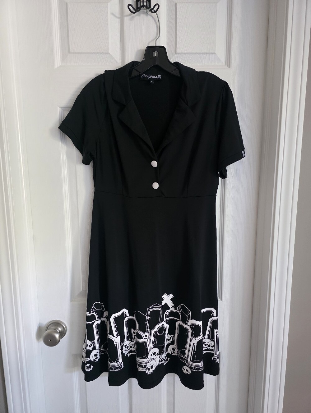 Sourpuss Grave Digger Dress Sz M Fit & Flare Retro Goth Pin Up